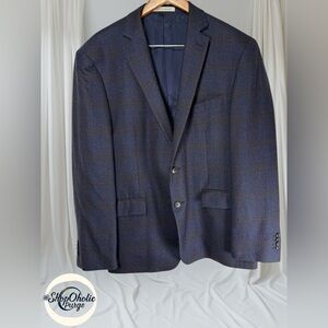 Joseph Abboud Blue Plaid suit jacket Angelico Super 100s Wool medium